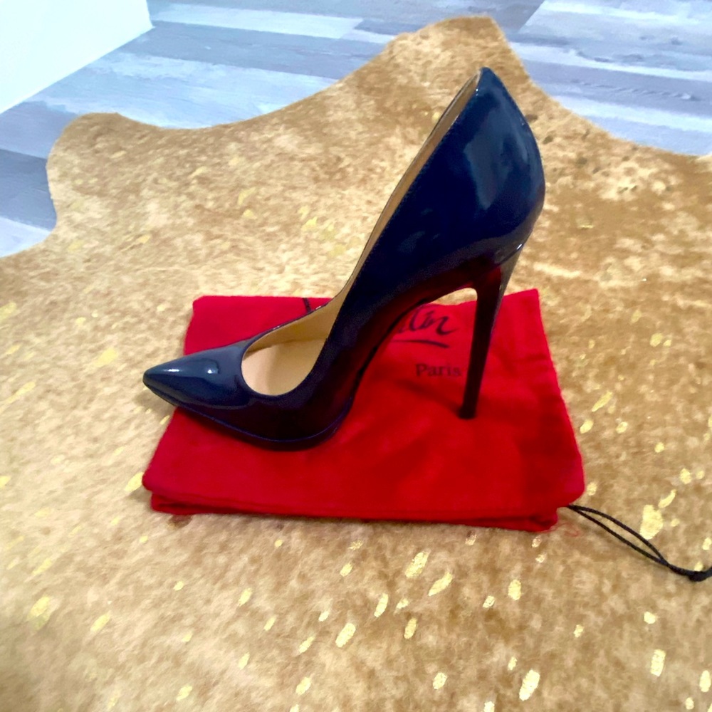 Christian Louboutin Navy Patent Leather Pointed-Toe Stiletto
